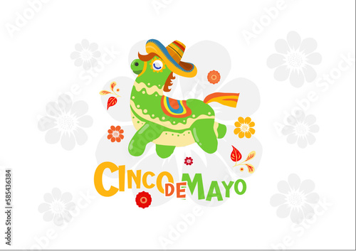 Cinco de Mayo - May 5, mexican holiday. Fiesta banner . Colorful Mexican Piñata Shaped Like a Pony