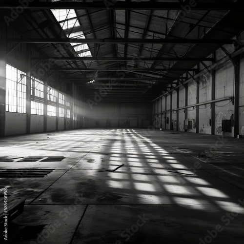 black and white interior of an abandoned factory urbex Generative AI