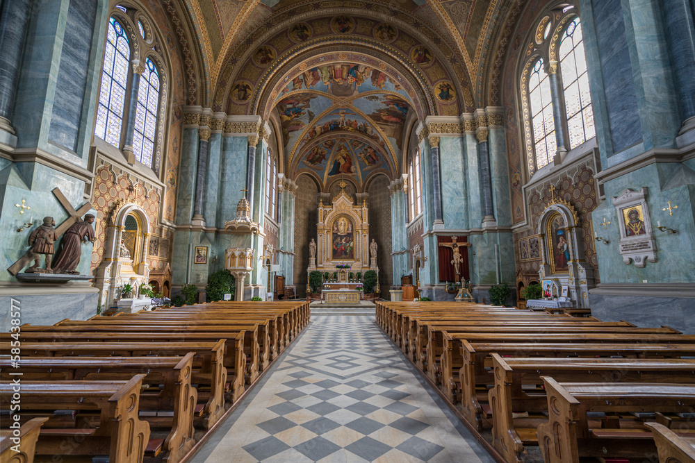 Interior view from the Church of Santa Maria Assunta in Brunico, Trentino Alto Adige, Italy. June-20-2022