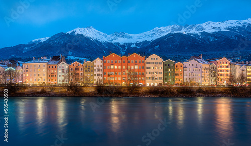 The beautiful and colorful town of Innsbruck during winter time. Austria.