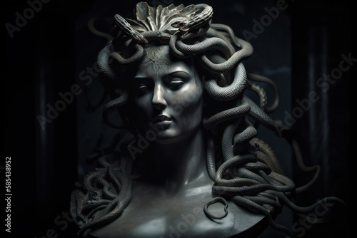 A fictional person  Gorgon s Enigmatic Gaze  A Haunting Image of the Mythological Medusa  Generative AI