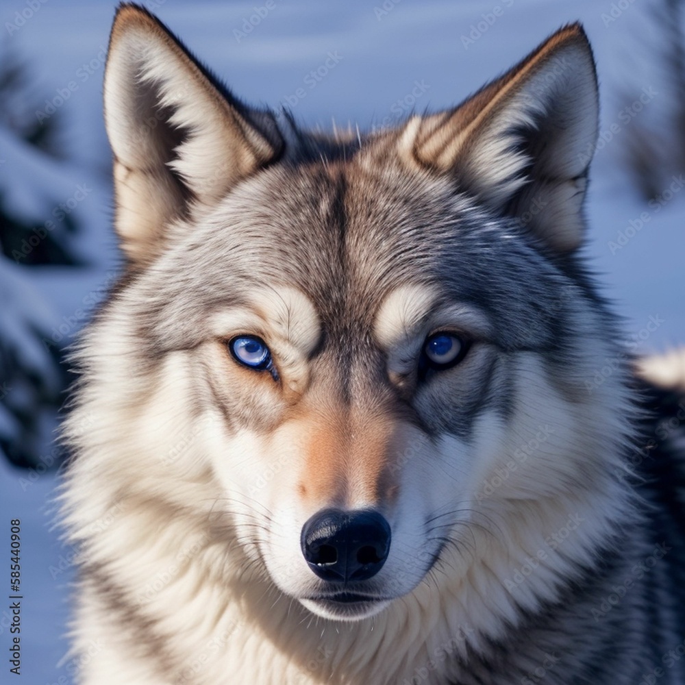 Portrait of a wolf in the snow