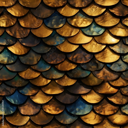 Seamless Tile Gold Dragon Scale Texture Background Wallpaper. Generative ai.