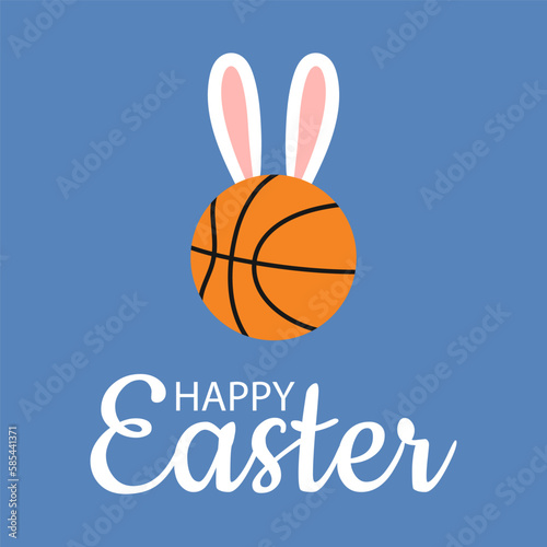 Happy Easter bunny. Basketball ball with ears rabbit. Cartoon vector illustration.