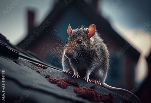 Close-up Of Rat On Roof. Generative AI
