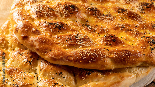 ramadan pita bread with sesame, macro