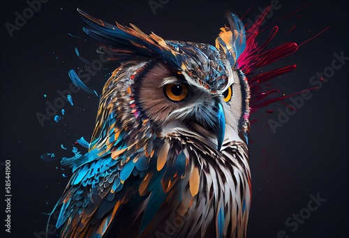 Abstract owl paint. Generative AI photo