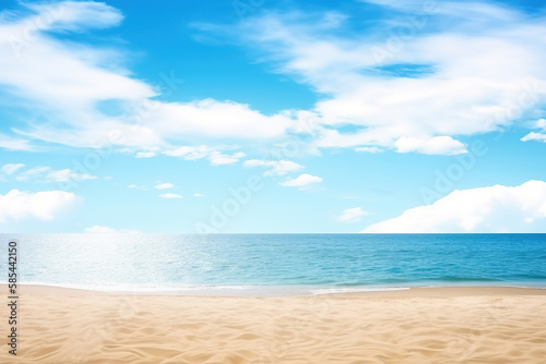 Beautiful empty tropical beach and sea landscape background. Created with Generative AI Technology