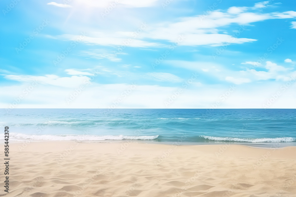 Beautiful empty tropical beach and sea landscape background. Created with Generative AI Technology