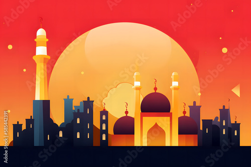 Illustration of a mosque for background and banner design created with Generative AI technology