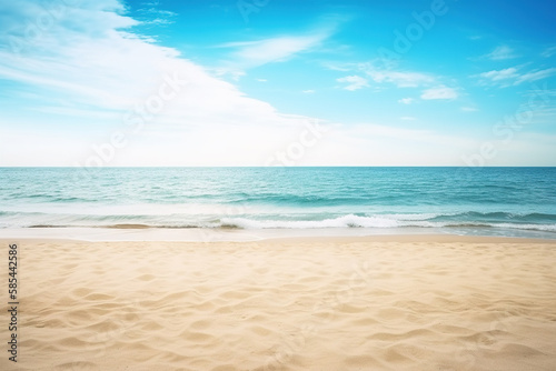 Beautiful empty tropical beach and sea landscape background. Created with Generative AI Technology