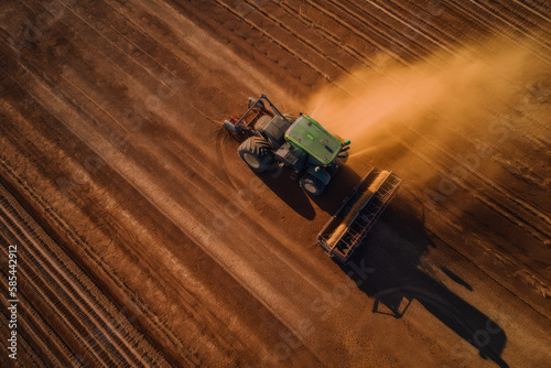 Tractor is going trough agriculture field  agribusiness. Ai generative