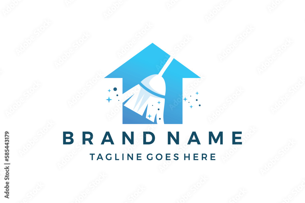Fototapeta premium Cleaning house logo design with broom sweeper vector template