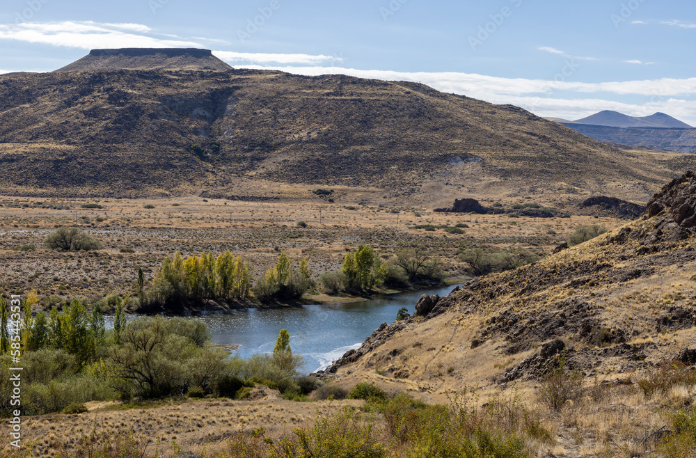 Collón Curá River and landscape in Argentina, South America