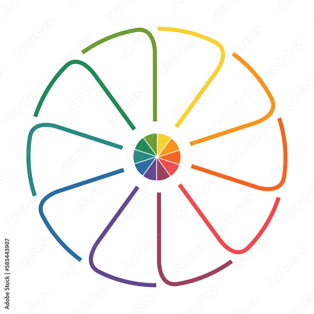 Circle template from colourful lines with text areas on ten positions Circle template from colourful lines with text areas on ten positions