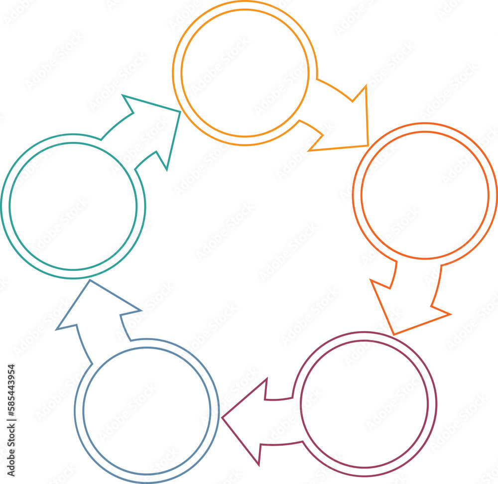 Circles with arrow from colourful lines with text areas on five positions Circles with arrow from colourful lines with text areas on five positions