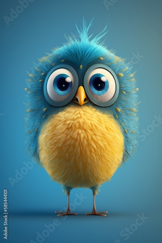 cute fluffy 3d bird cartoon character, generative ai