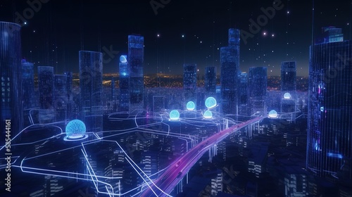 Smart city and abstract points of technological connection with lines.