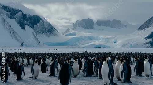 A group of penguins in a ice landscape - created by generative AI