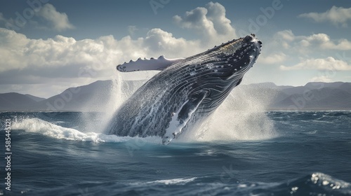 Humpback whale breaches the water surface - created by generative AI © Moritz