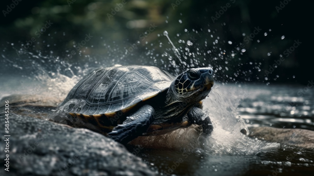 Fototapeta premium A turtle runs through the water - created by generative AI