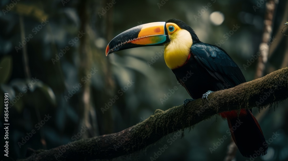 Toucan in tropical rainforest - created by generative AI Toucan in tropical rainforest - created by generative AI