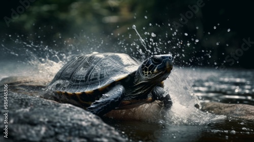 A turtle runs through the water - created by generative AI