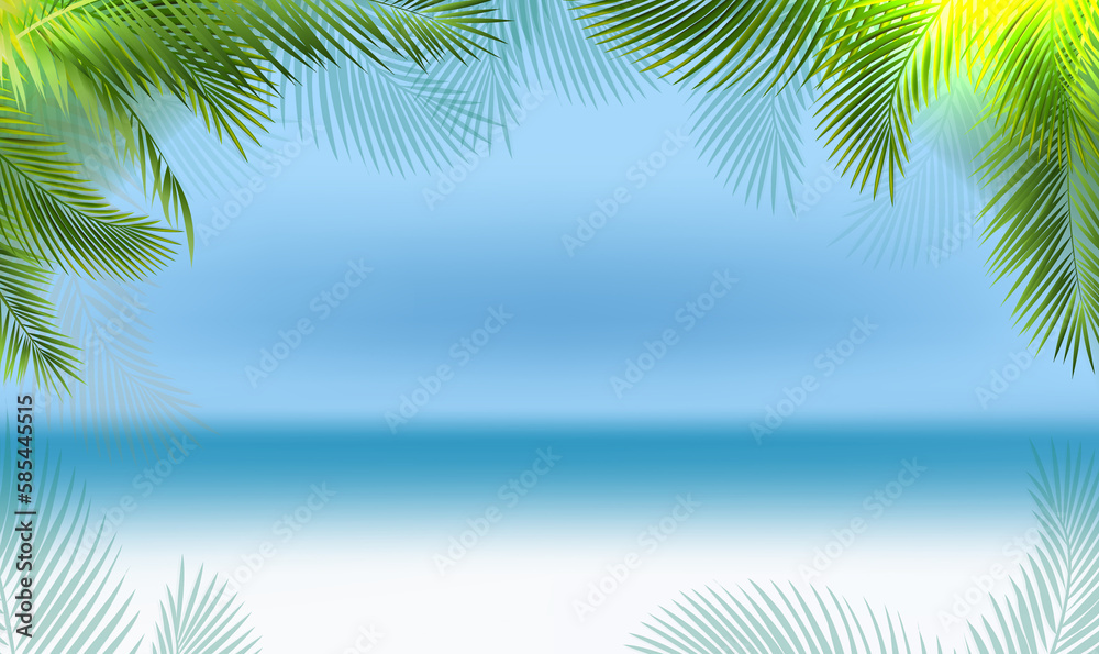 Palm Tree Branch Border And Blue Ocean