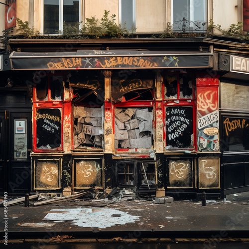 French cafe restaurant destroyed - AI Generative © rupinder