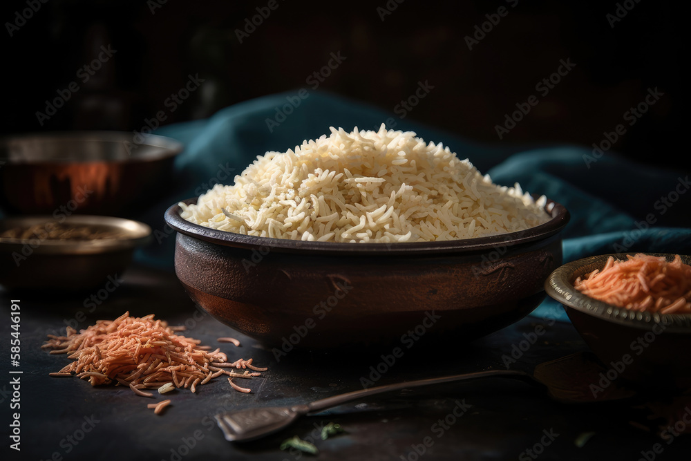 Traditional Indian Basmati Rice Bowl Generative AI Traditional Indian Basmati Rice Bowl Generative AI