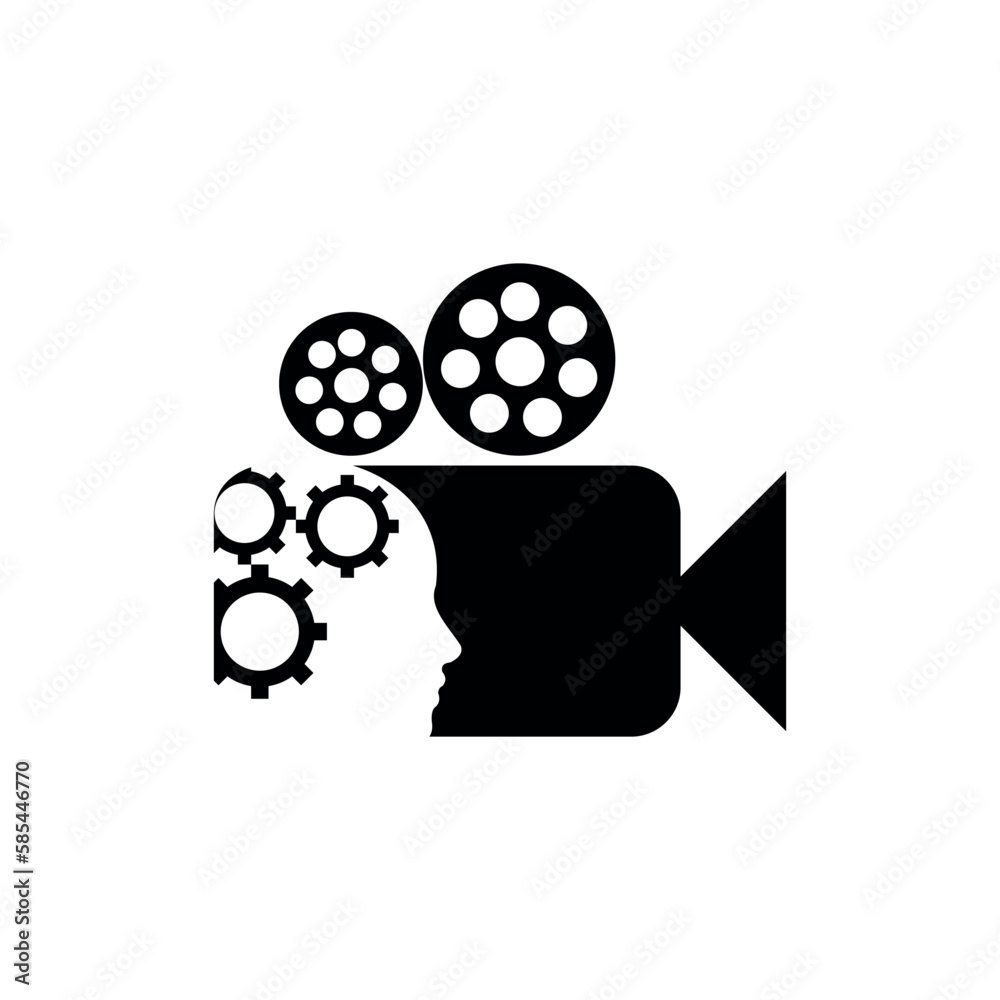 Head human with film camera roll creative logo