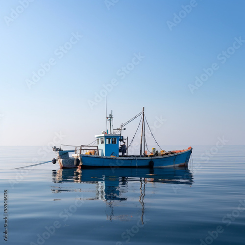 Lonely boat on a calm sea - AI Generative