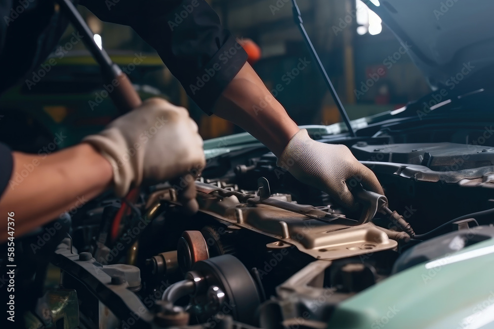 Professional mechanic working on the engine of the car . ai generative Professional mechanic working on the engine of the car . ai generative