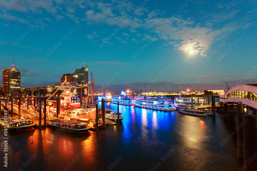 Fototapeta premium night view of Hamburg philharmonie with the harbor and hafencity in the background