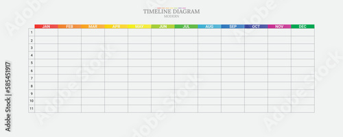 template for business. 12 month time line chart, with tables you can edit, presentation vector cinematographic