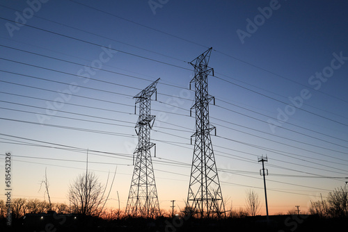 power lines in the sunset