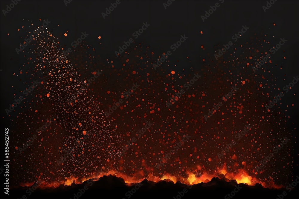 Fire sparks on black background, generative ai