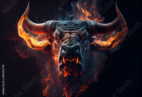 angry bull head with fire. Generative AI