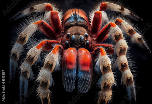 Top view of mature Brazilian red and white tarantula spider. Isolated  cutout on transparent background. Generative AI © Zoe
