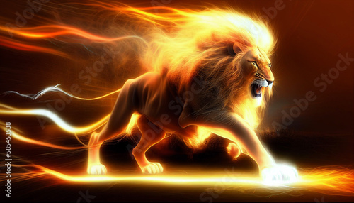 lion in fire light 