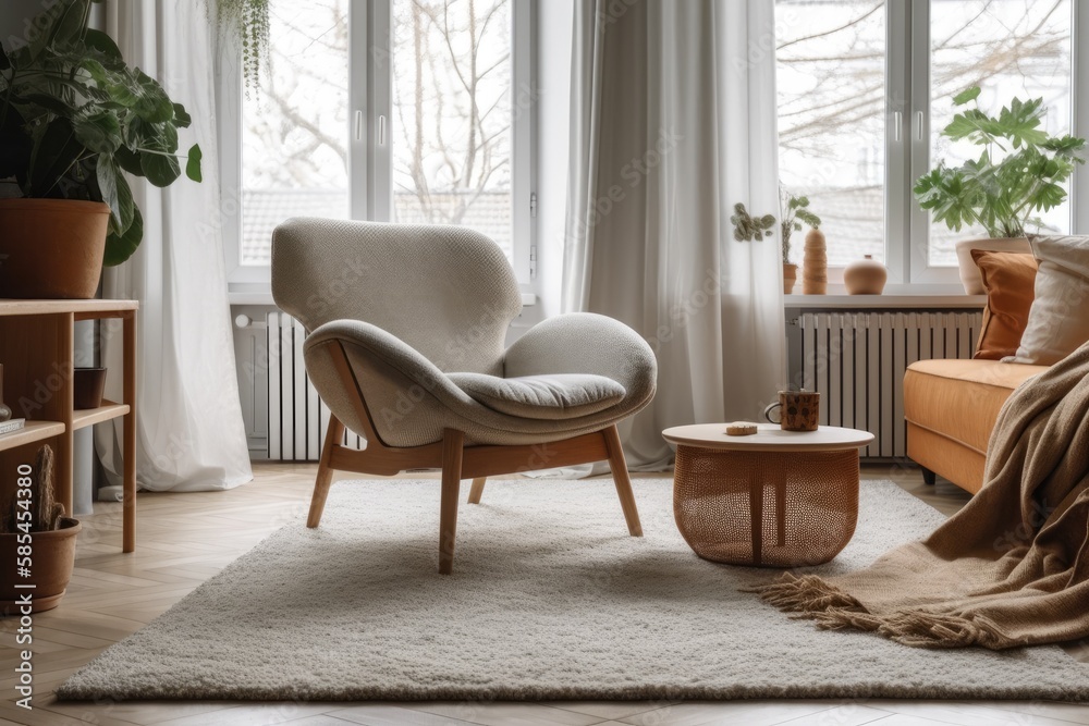 Contemporary living room with comfy armchair. Generative AI Contemporary living room with comfy armchair. Generative AI