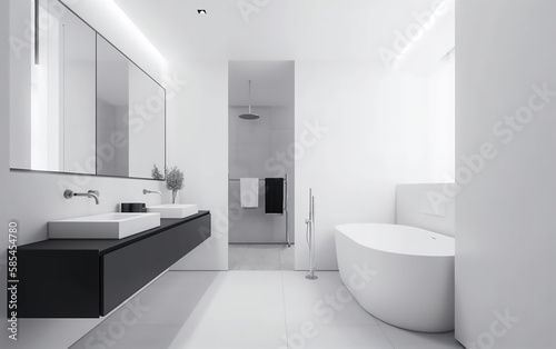 A pristine and polished bathroom with contrasting black and white elements for a sophisticated look.