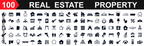 Set 100 Real Estate icons. Realty, property, mortgage, home loan, houses and more, collection real estate sign - vector