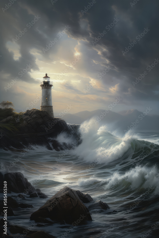 A fusion of vector art and oil painting seascape art.