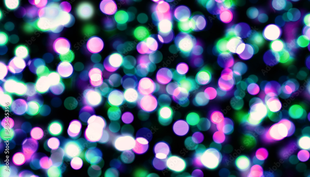 Purple emerald bokeh particle light sparkles as decoration on the background