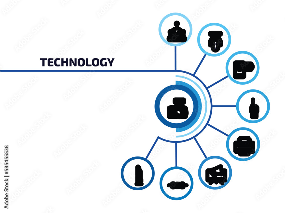 technology infographic element with outline icons and 9 step or option. technology icons such as cam with big len, science fiction, little camcorder, big walkie talkie, printing, telemarketing, technology infographic element with outline icons and 9 step or option. technology icons such as cam with big len, science fiction, little camcorder, big walkie talkie, printing, telemarketing,