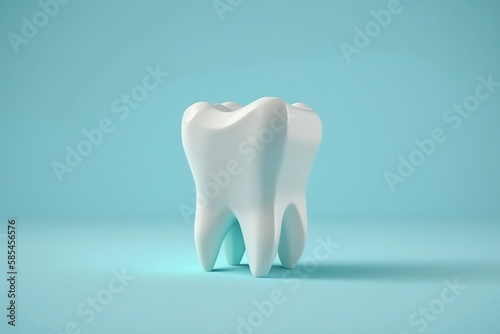 3D realistic white tooth isolated on a blue background. Design element of the concept of dentistry  medicine and health. Generative AI