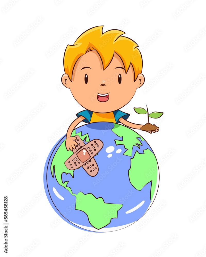 Kid take care of the planet earth Kid take care of the planet earth