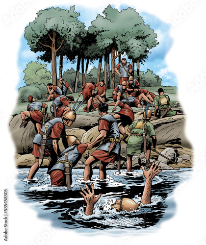 Ancient Rome - Roman soldiers cross the Ebro River