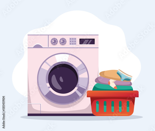 Washing machine wash laundry dryer clothes concept. Vector graphic design illustration